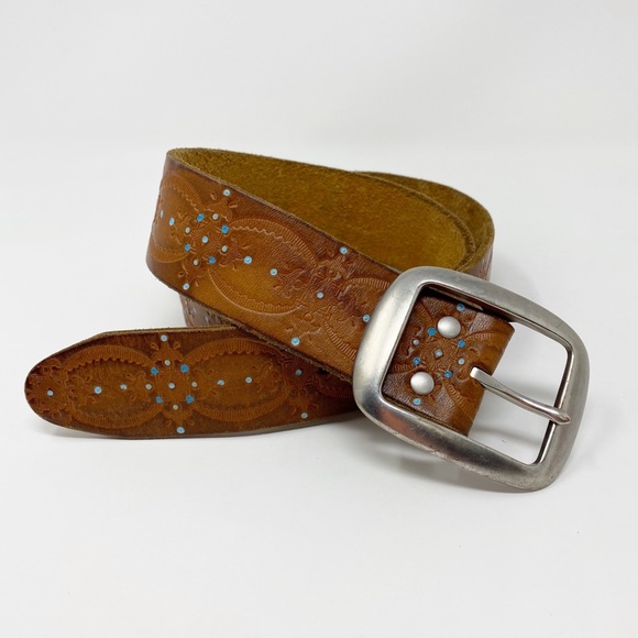 Old Navy Accessories - BOHO Tooled Leather Belt M Brown Hippie Festival